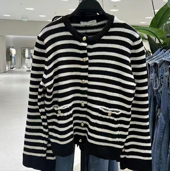New Zara Striped Knit Cardigan With Gold Buttons - Picture 7 of 14